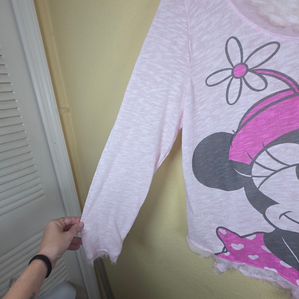Disney Parks Minnie Mouse Pink Eyelash Fringe Long Sleeve Graphic Top XL sheer - Picture 5 of 8